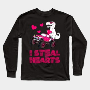 Kids I Steal Hearts Dinosaur Valentines Day For Baby Boys Toddler Long Sleeve T-Shirt